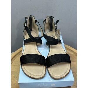 LifeStride Riley Sandals Womens Size 11 Black Strappy Flat Zip Comfort